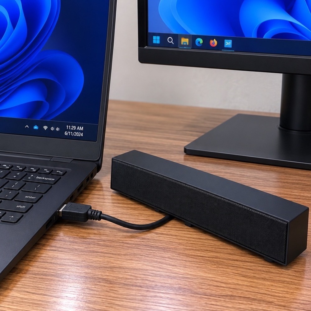HP S101 Speaker Bar USB Wired Computer Soundbar Black 5UU40AA NEW